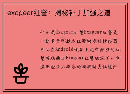 exagear红警：揭秘补丁加强之道