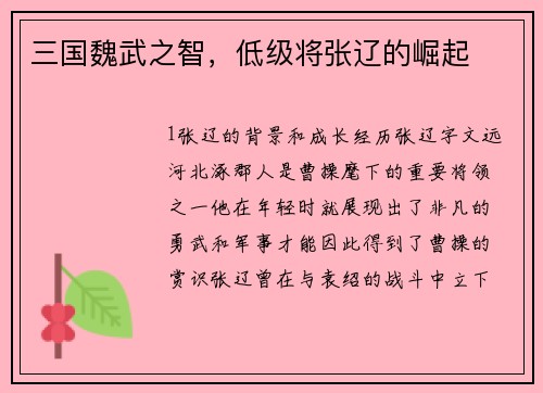 三国魏武之智，低级将张辽的崛起