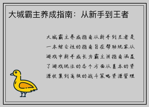大城霸主养成指南：从新手到王者