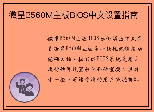 微星B560M主板BIOS中文设置指南