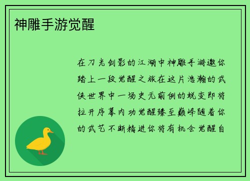 神雕手游觉醒